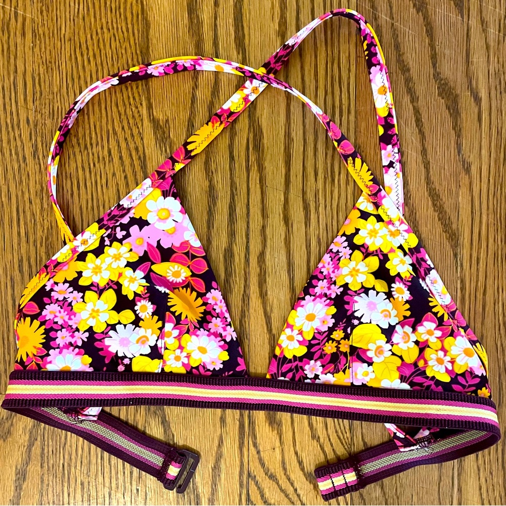 NWOT Aerie swim top, purple, pink, yellow floral and cross back Size medium